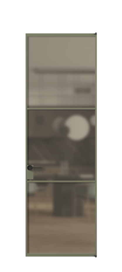 Алюминиевая дверь АЛПЛ040.03 Алюминий оливковый тёмный Сатинированное бронзовое стекло, триплекс Цена 899791  | Volhovec