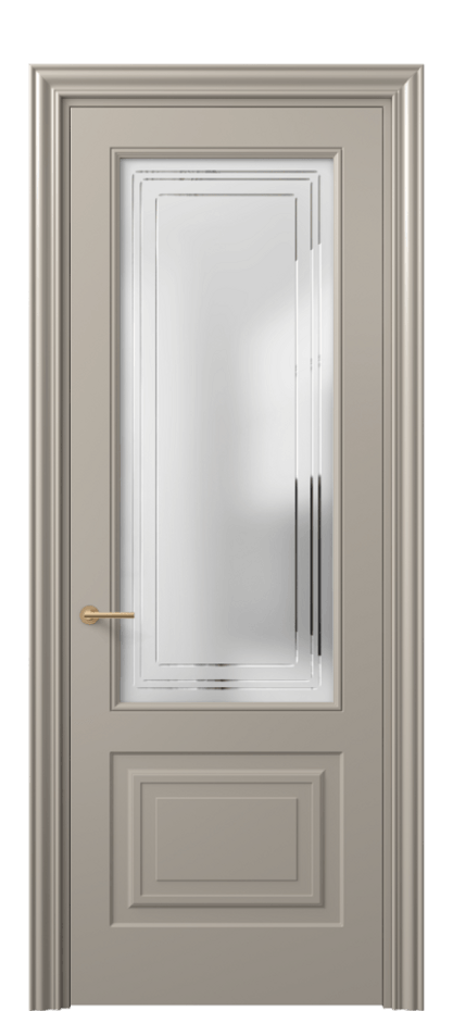 Межкомнатная дверь Mascot 8452 Матовый бисквитный Сатинированное стекло с гравировкой "Грани", триплекс Цена 411830 ₸ | Volhovec