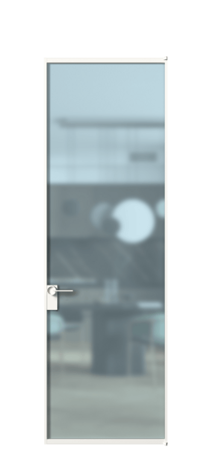 Алюминиевая дверь АЛПЛ040.01 Алюминий Белый Сатинированное голубое стекло, триплекс Цена 721160  | Volhovec