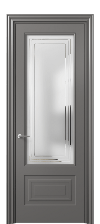 Межкомнатная дверь Mascot 8442 Матовый классический серый Сатинированное стекло с гравировкой "Грани", триплекс Цена 436540 ₸ | Volhovec