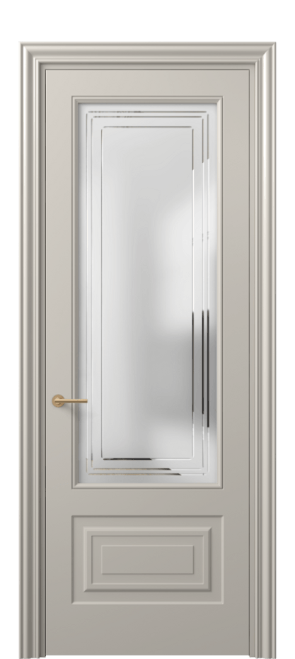 Межкомнатная дверь Маскот 8442 Матовый светло-бежевый Сатинированное стекло с гравировкой "Грани", триплекс Цена 505189 ₸ | Volhovec