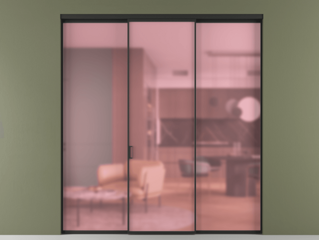 Перегородка Формато внутри проёма 3 створки АЛПР 040.01 Алюминий Черный Сатинированное розовое стекло, триплекс Цена 1635039 ₸ | Volhovec