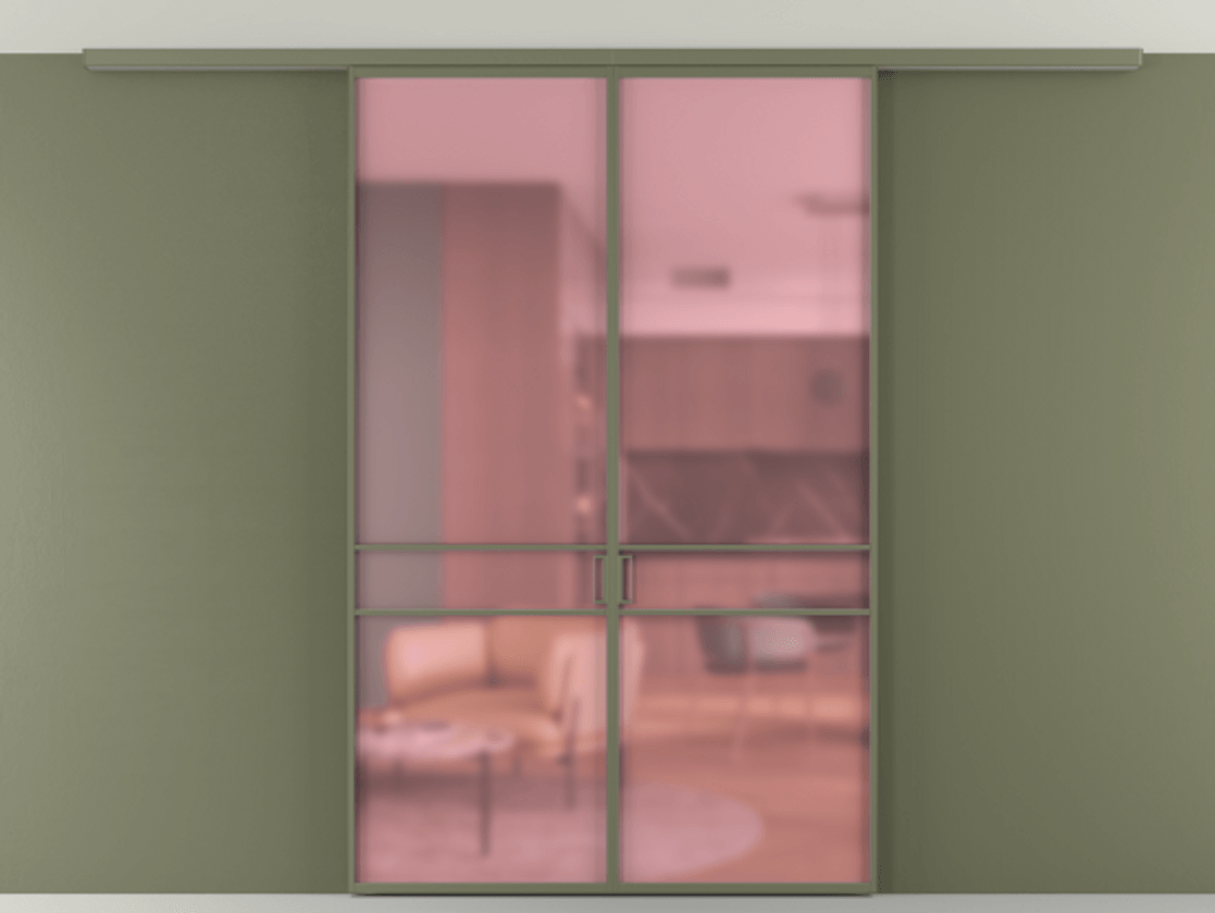 Перегородка Formato вдоль стены на потолок 2 створки АЛПР 040.02 Алюминий оливковый тёмный Сатинированное розовое стекло, триплекс Цена 1216000 ₸ | Volhovec