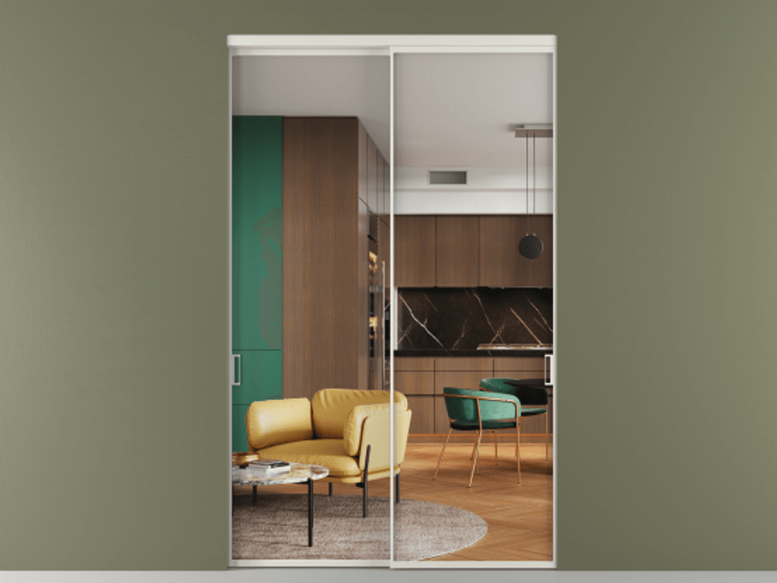 Перегородка Formato внутри проёма 2 створки АЛПР 040.01 Алюминий Белый Прозрачное стекло "Crystal Vision", калёное Цена 2781790 ₸  | Volhovec