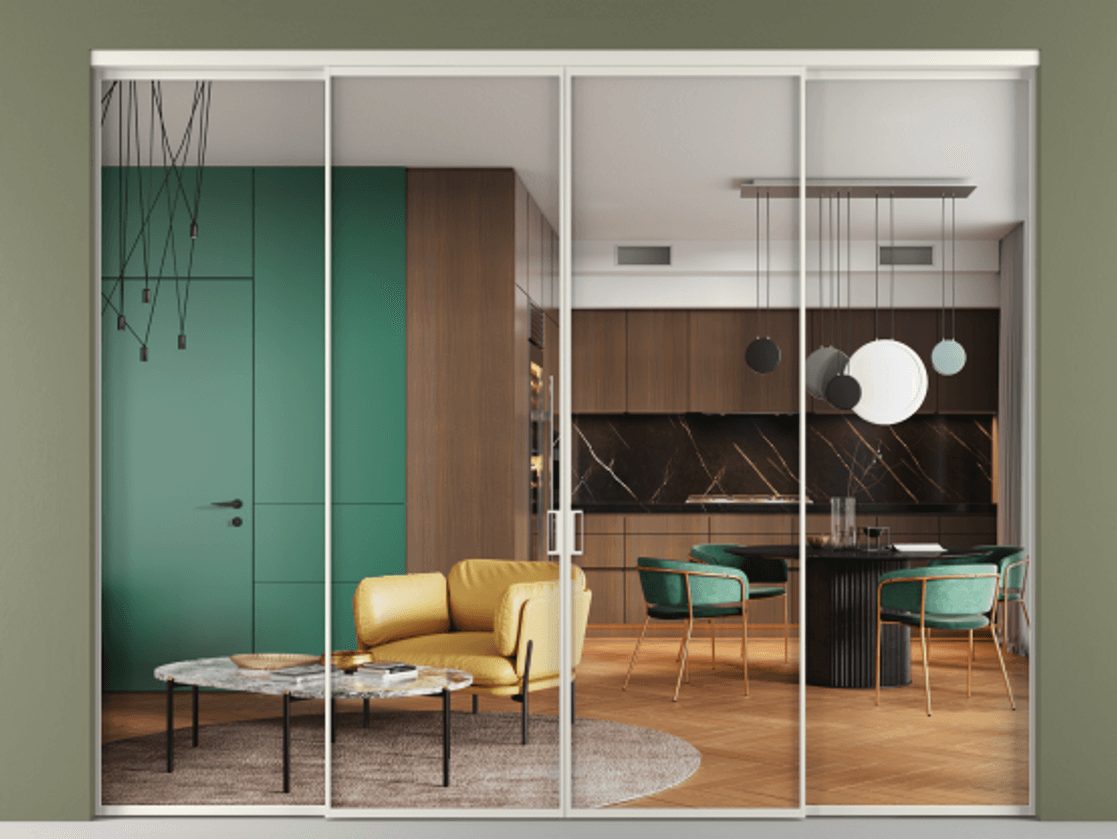 Перегородка Formato внутри проёма 4 створки АЛПР 040.01 Алюминий Белый Прозрачное стекло "Crystal Vision", калёное. Скрытый короб БЕЛ Цена 2448580 ₸ 1. Полотно 4 шт. (800/2100 мм)
2. Комплект установки раздвижной системы
3. Базовый комплект фурнитуры
4.Ручка RONDO. Фабрика дверей Волховец 8 (800) 551 43 19 Перегородка Formato внутри проёма 4 створки АЛПР 040.01 Алюминий Белый Прозрачное стекло "Crystal Vision", калёное Цена 2448580 ₸ | Volhovec