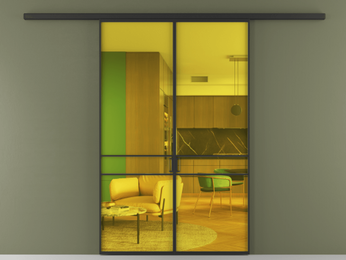 Перегородка Formato вдоль стены 2 створки АЛПР 040.02 Алюминий Черный Прозрачное жёлтое стекло, триплекс Цена 1217400 ₸ | Volhovec