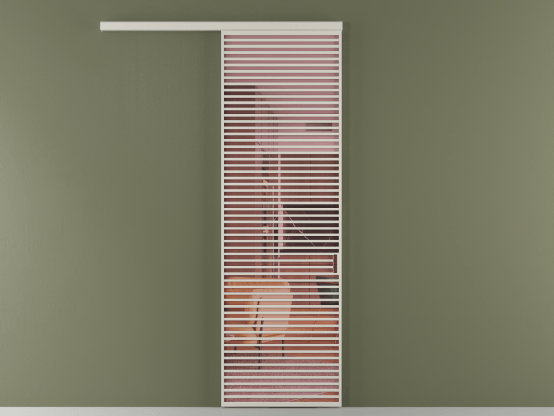 Алюминевая перегородка vd1_07_ Алюминий тёплый серый Прозрачное розовое стекло, триплекс, 6мм. Цвет Алюминий тёплый серый. Материал Алюминий в эмали. Коллекция Перегородка Formato вдоль стены 1 створка. Картинка.