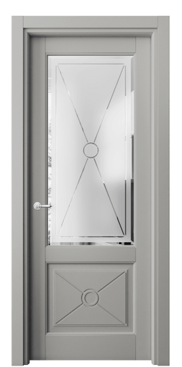 Дверь межкомнатная 6362 МНСР Сатинированное стекло с гравировкой и фацетом. Цвет Матовый нейтральный серый. Материал Гладкая эмаль. Коллекция Тоскана Литера. Картинка.
