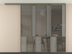 Перегородка Mosaic вдоль стены на потолок 3 створки с синхронным механизмом