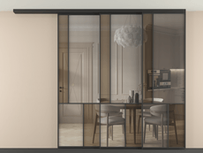 Перегородка Mosaic вдоль стены на потолок 3 створки с синхронным механизмом