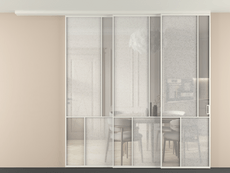 Перегородка Мозаик вдоль стены на потолок 3 створки с синхронным механизмом