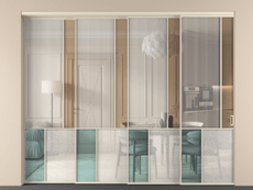 Перегородка Mosaic внутри проёма 4 створки с синхронным механизмом